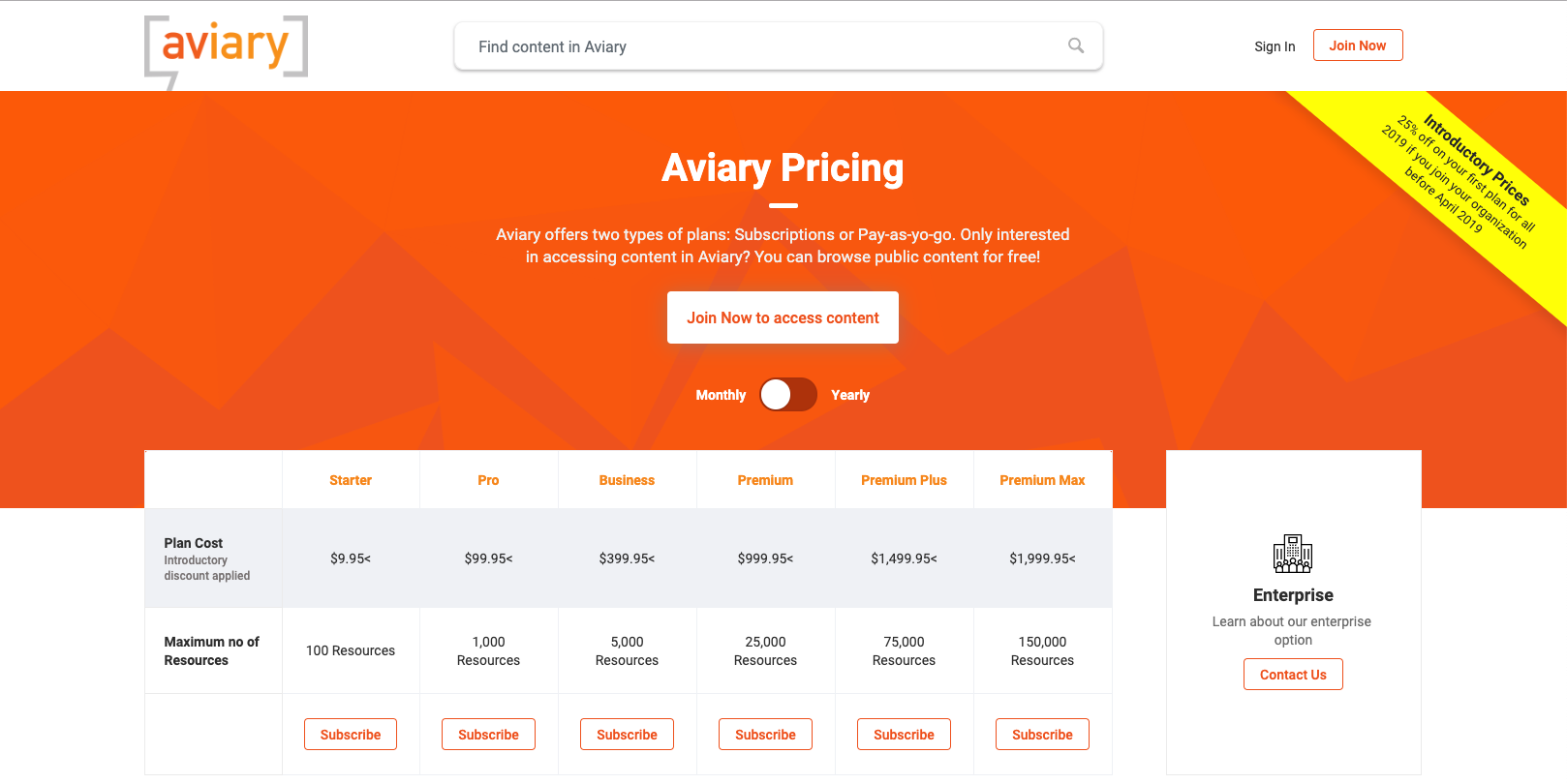Aviary Pricing Page